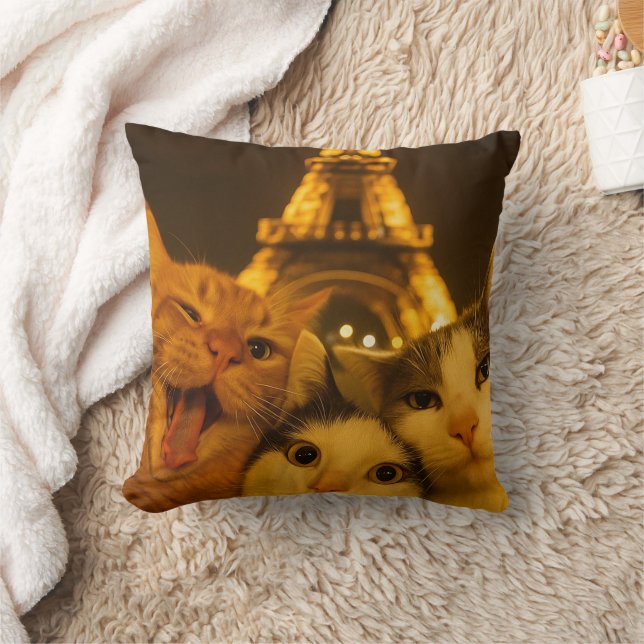 Cojín Decorativo Paris Night Cat Selfie Squad Lover                 (Manta)