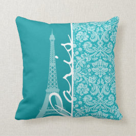 Cojín Decorativo París: Patrón de Damasco azul-verde