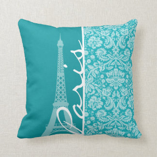 Cojín Decorativo París: Patrón de Damasco azul-verde