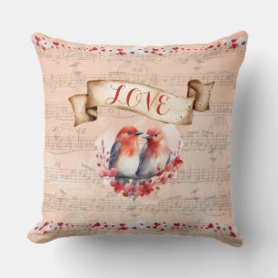 Cojín Decorativo Paris Postmark Love Birds with Whimsical Notes (Av
