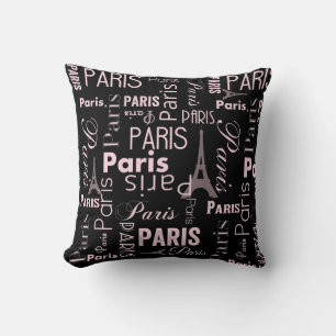 Cojín Decorativo París rosa y negro, estampado de París