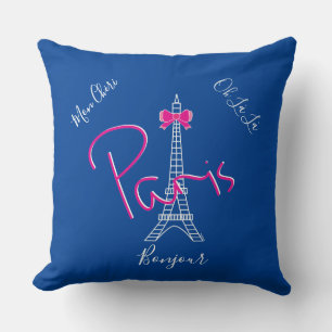 Cojín Decorativo París, Torre Eiffel Rosa Azul Francés Moderno