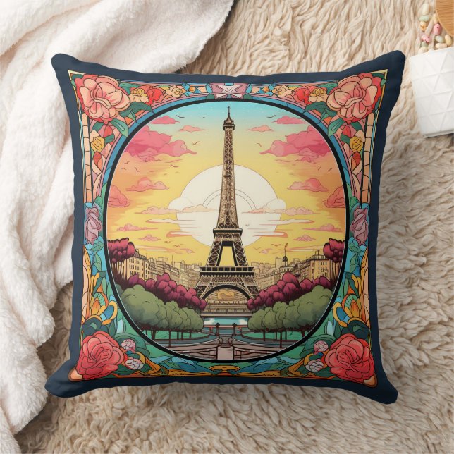 Cojín Decorativo Parisino Sunset Eifel Tower Paris Floral Francesa (Manta)
