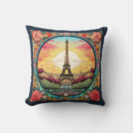 Cojín Decorativo Parisino Sunset Eiffel Tower Paris Floral Francesa