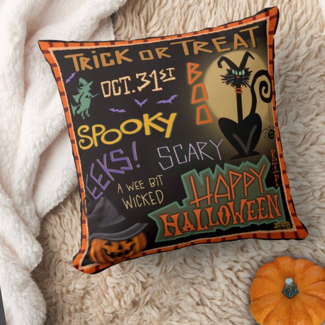 Cojín Decorativo Parodia divertida de moda de Halloween (Fun Halloween pillow by Inspirivity)