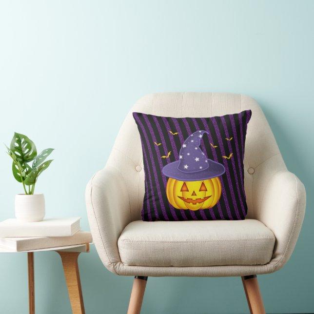 Cojín Decorativo Parques morados y franjas negras Calabaza de Hallo (Silla)