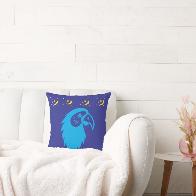 Cojín Decorativo Parrot with Moon & Stars Blue Pillow (Sofá)