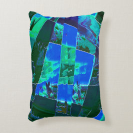 Cojín Decorativo Partes de pasteles verdes abstractas y cielo azul,