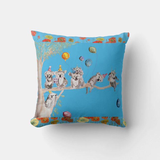Cojín Decorativo Partido de Cumpleaños Koala Cute Koalas Chilena Cu (Anverso)