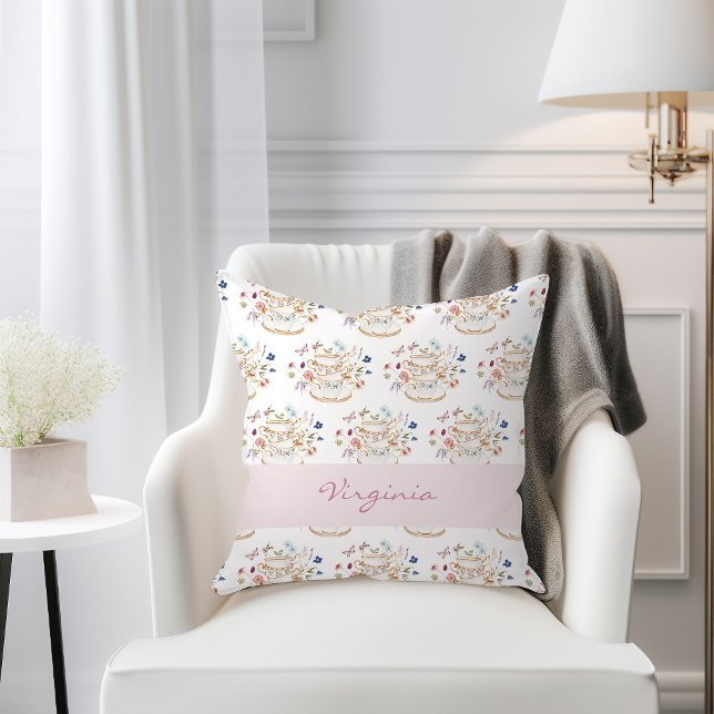 Cojín Decorativo Partido del Té (Wildflower Floral Tea Party Throw Pillow by Painted Paperie
)