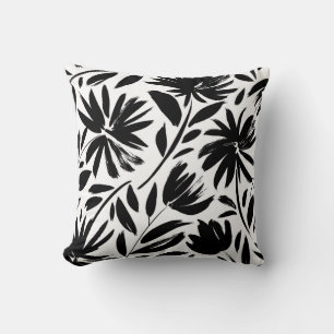 Cojín Decorativo Pasador negro: patrón vintage de crisantemo