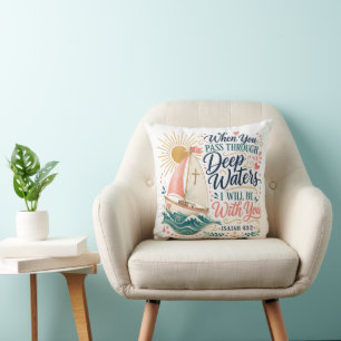 Cojín Decorativo Pasar por Aguas Profundas Isaías 43 Cristiano