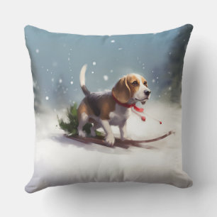 Cojín Decorativo Pascua de Navidad nieve invierno Beagle