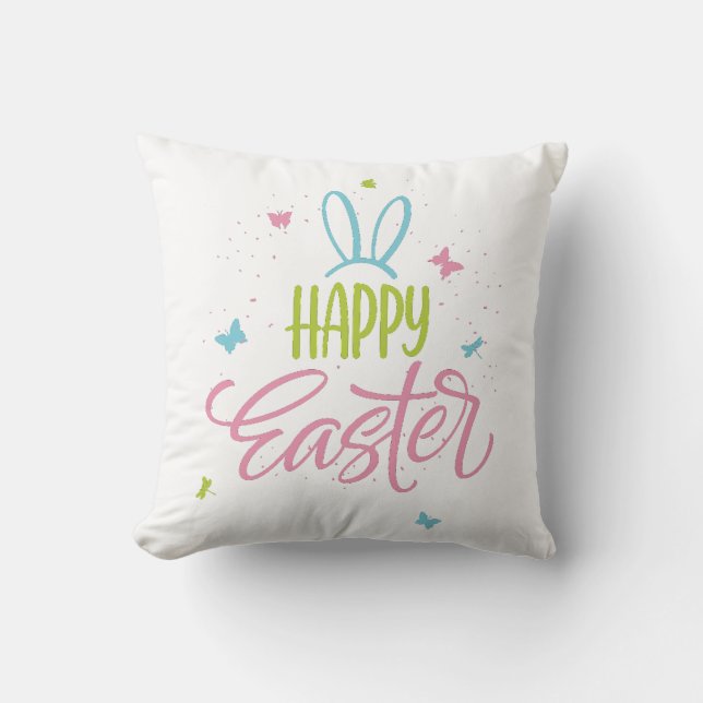 Cojín Decorativo Pascua feliz con mariposas (Anverso)