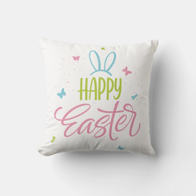 Cojín Decorativo Pascua feliz con mariposas (Anverso)
