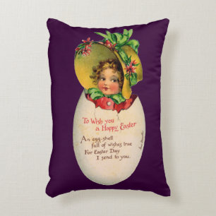 Cojín Decorativo Pascua victoriana, Chica vintage con Bonnet en hue