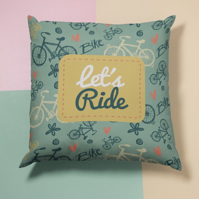 Cojín Decorativo Pasemos por el moderno patrón de bicicleta verde (Subido por el creador)