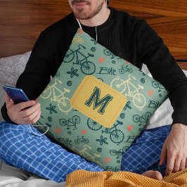 Cojín Decorativo Pasemos por el moderno patrón de bicicleta verde