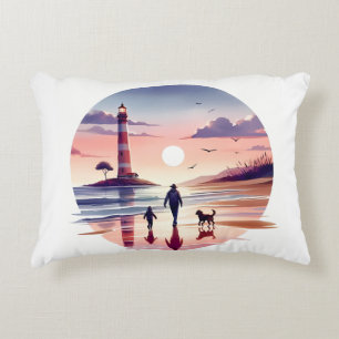 Cojín Decorativo Paseo al atardecer del faro Escena costera