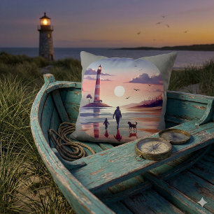 Cojín Decorativo Paseo del atardecer del faro Escena costera