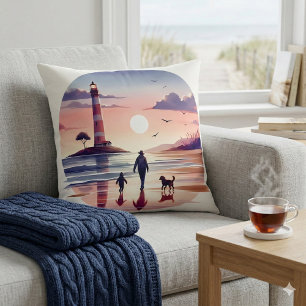 Cojín Decorativo Paseo del atardecer del faro Escena costera