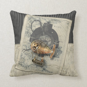 Cojín Decorativo Paseo del globo dirigible de Steampunk