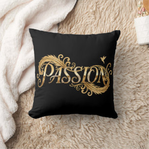 Cojín Decorativo Pasión Dorada – Tipografía de Lujo Inspiradora D