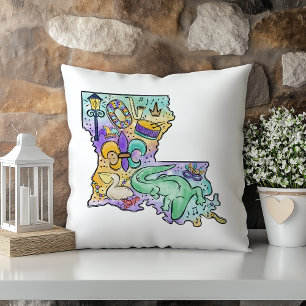 Cojín Decorativo Pastel Acuarela Mardi Gras Estado de Luisiana