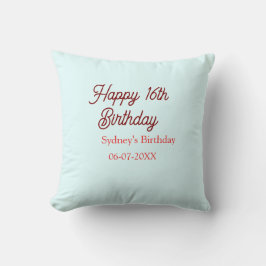 Cojín Decorativo Pastel blue red happy 16th birthday name date eleg