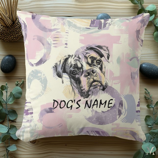 Cojín Decorativo Pastel Boxer Dog Portrait – Artistic Brushstroke (Subido por el creador)
