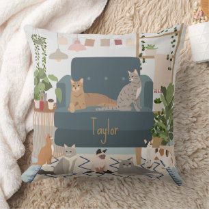 Cojín Decorativo Pastel Cozy Cat Lounge y Plantas de Interior