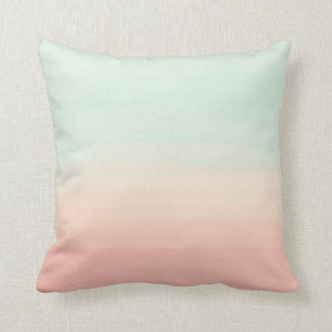 Cojín Decorativo Pastel de Acuarela Rayas Vidrio de Mar y Melocotón