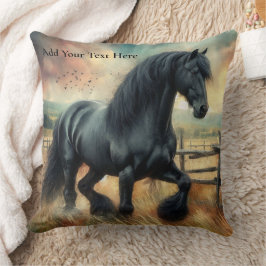 Cojín Decorativo Pastel de Caballo Negro Fresian Valla Rústica