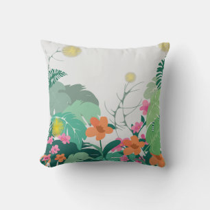 Cojín Decorativo Pastel de Hojas y Flores Tropicales