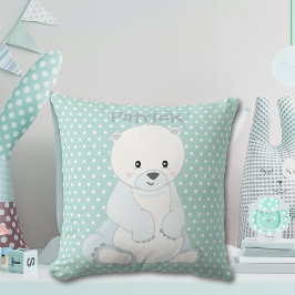 Cojín Decorativo Pastel de oso polar para bebés Monograma verde Pol