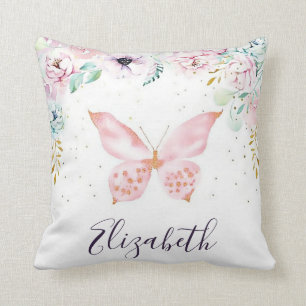 Cojín Decorativo Pastel floral y mariposa personalizado