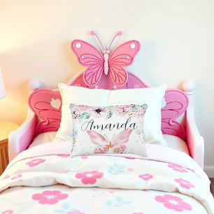 Cojín Decorativo Pastel floral y mariposa personalizado