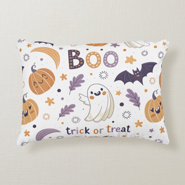 Cojín Decorativo Pastel Halloween Accent Pillow – Cute Ghosts & Pum (Anverso)