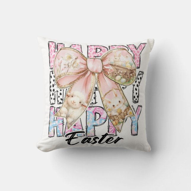 Cojín Decorativo Pastel Happy Easter Coquette Bow (Anverso)