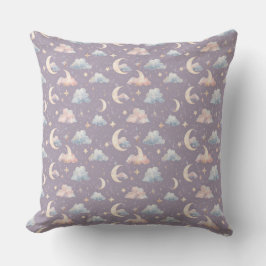 Cojín Decorativo Pastel Luna Estrellas Nubes Celestiales Acuarela