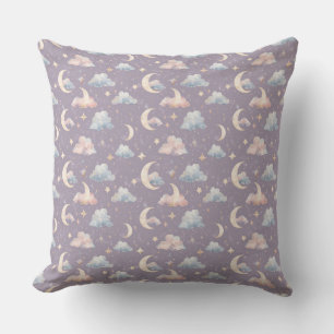 Cojín Decorativo Pastel Luna Estrellas Nubes Celestiales Acuarela
