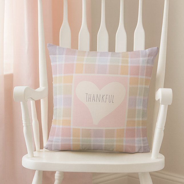 Cojín Decorativo Pastel Madras Custom Throw Pillow for Nursery (Pastel Madras Plaid Throw Pillow with Editable Text | Soft Nursery & Cottagecore Decor)
