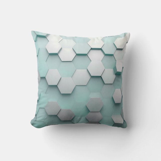 Cojín Decorativo Pastel Mint Hexagon 3D Mosaic (Anverso)