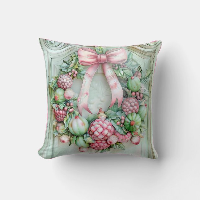 Cojín Decorativo Pastel Pink and Green Christmas Throw Pillow (Anverso)