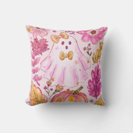 Cojín Decorativo Pastel Pink Halloween Ghost with Flowers and Pumpk