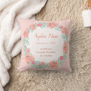 Cojín Decorativo Pastel Pink Watercolor Floral Bebé Estaciones de n
