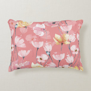 Cojín Decorativo Pastel Poppies: Floral acuarela sin soldadura.