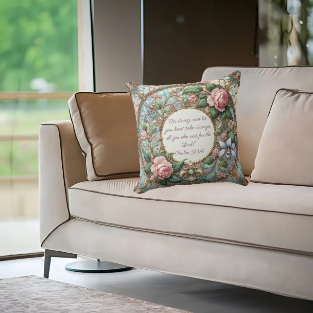 Cojín Decorativo Pastel Rosa Jardín Personalizable Biblia Verse (Subido por el creador)