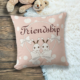 Cojín Decorativo Pastel Rosa Lazo Blanco Gemelo Conejo Niñas Niños