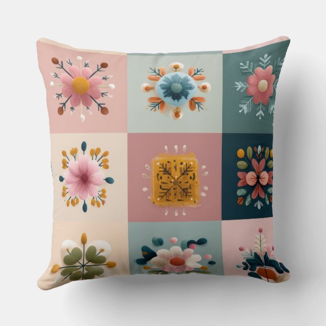 Cojín Decorativo Pastel Snowflake & Floral Patchwork Throw Pillow – (Reverso )